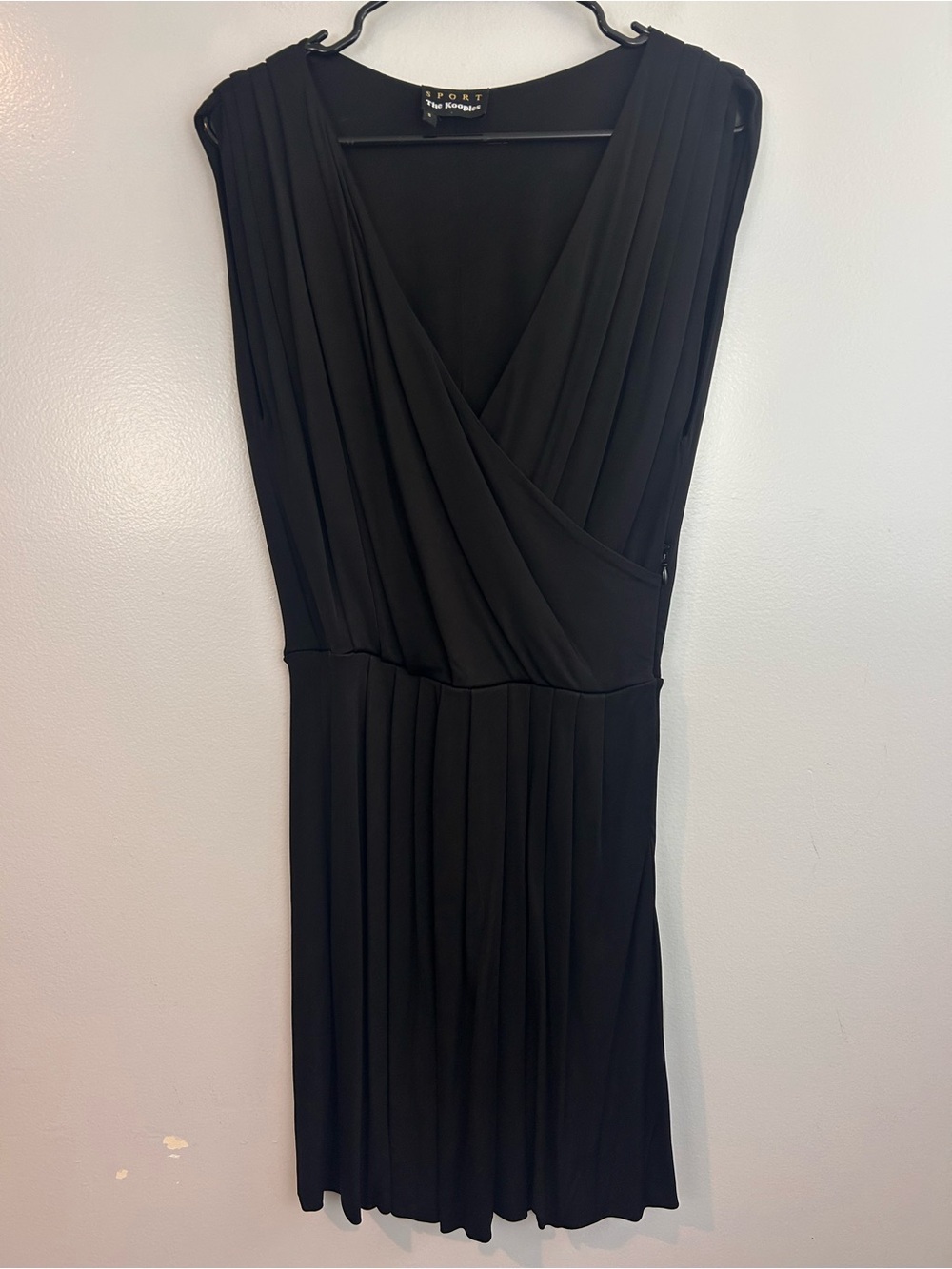 The Kooples Sport Black Shiny Smooth Jersey Pleated Sleeveless Mini Dress Small